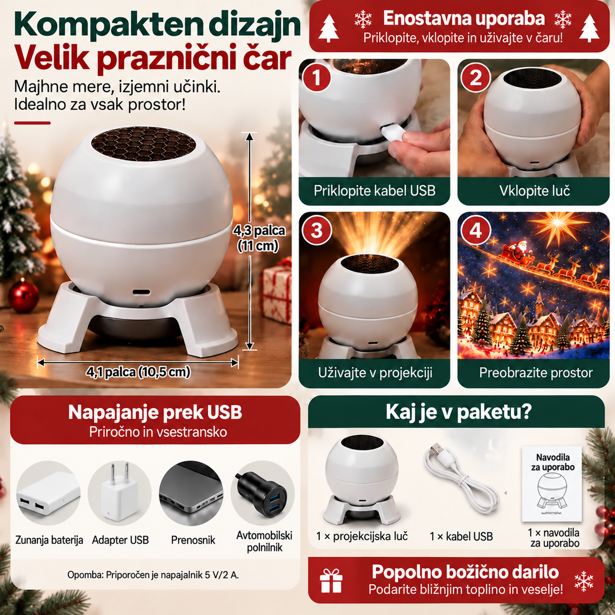 💌 Ustvarite božično pravljico v kateri koli sobi – Praznična nočna lučka s projektorjem 🎄🎁2