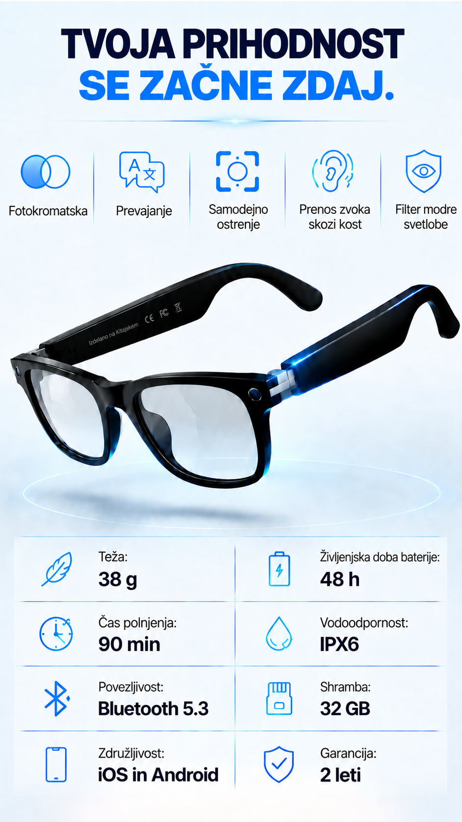 💌Pametna očala z zoomom, fotokromatskimi lečami in možnostmi prevajanja v realnem času z uporabo umetne inteligence 📌5