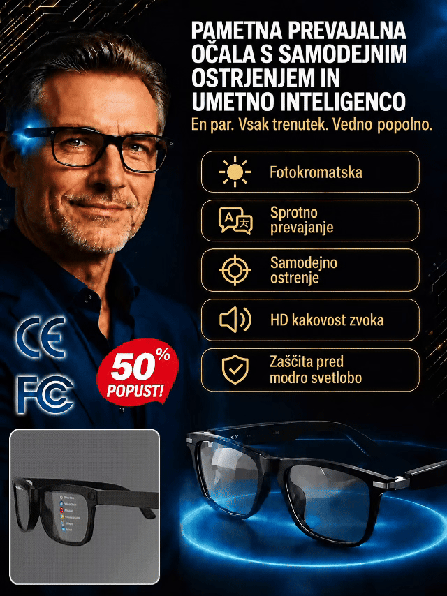 💌Pametna očala z zoomom, fotokromatskimi lečami in možnostmi prevajanja v realnem času z uporabo umetne inteligence 📌5