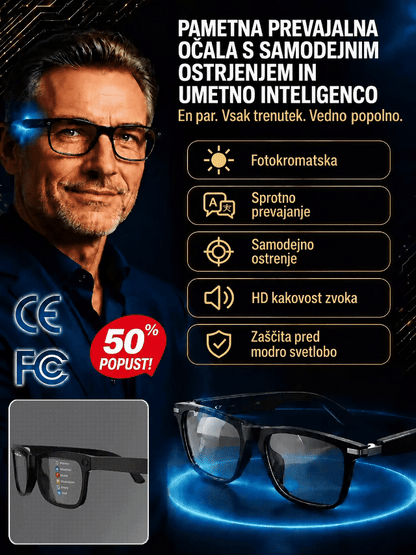 💌Pametna očala z zoomom, fotokromatskimi lečami in možnostmi prevajanja v realnem času z uporabo umetne inteligence 📌5