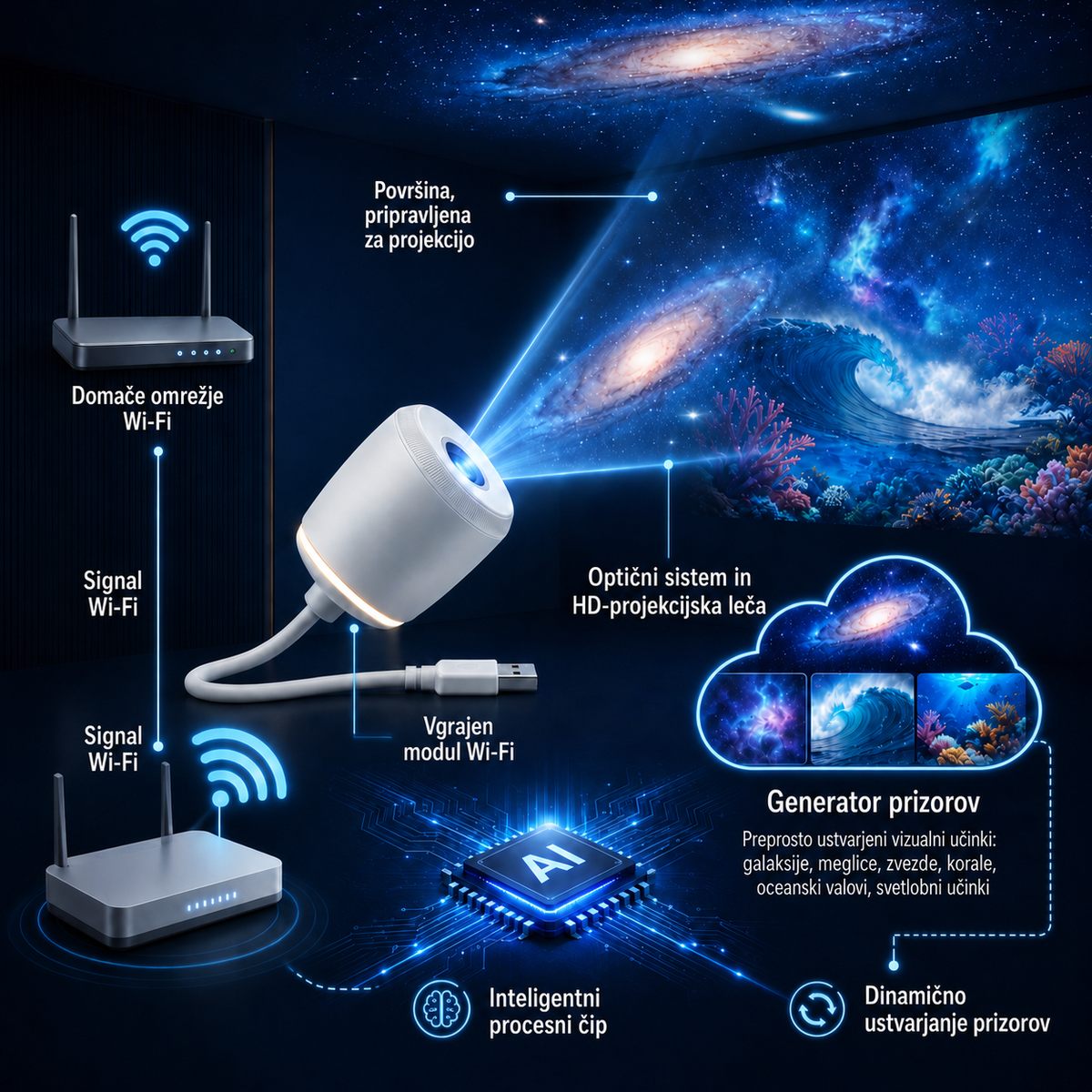 TIMNAMY® 📌Pametni nočni projektor naslednje generacije – 5D holografska dinamična pametna HD projekcija📌📌