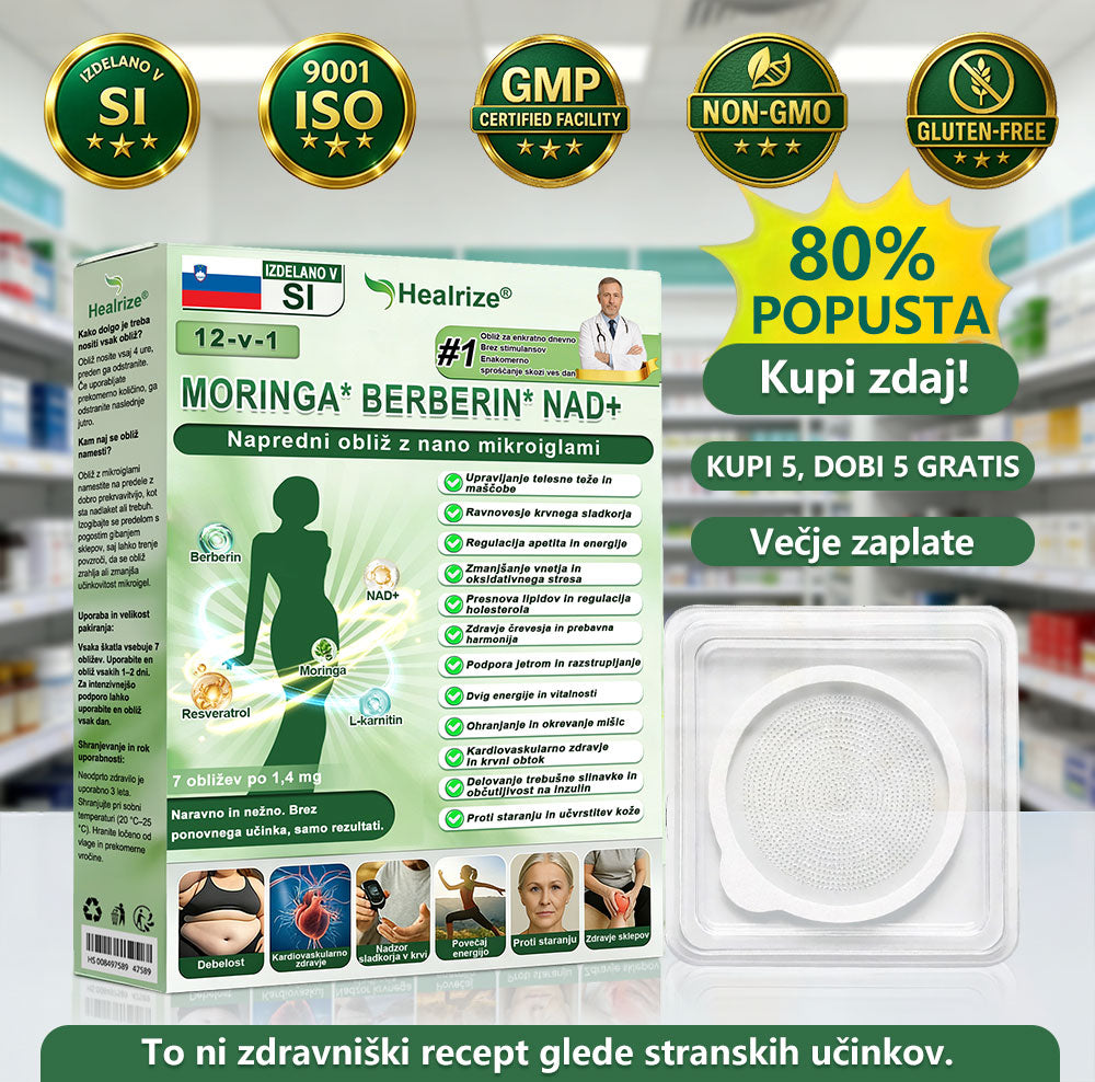 𝑯𝒊𝒗𝒂𝒕𝒂𝒍𝒐𝒔 Ár𝒓𝒖𝒉á𝒛 | Healrize® 12-v-1 Moringa📌 Berberin * NAD+ Napredni nano mikroigelni obliž (uporabljajte enkrat na dan, vidne spremembe v 7 dneh) Za debelost, ohlapnost kože, sladkorno bolezen, apnejo v spanju in težave s sklepi 📌