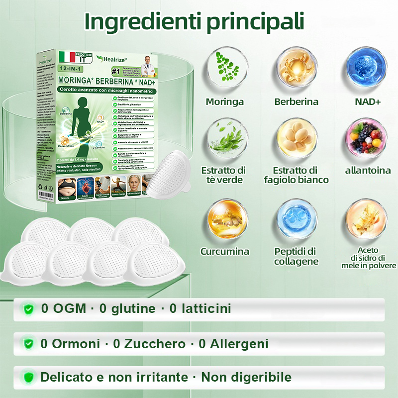 Negozio Ufficiale👩‍⚕️| H𝐞a𝐥r𝐢z𝐞® 12-IN-1 Morin𝑎 * B𝐞r𝐛e𝐫i𝐧e * N𝐀D+ Avanzato Nano Micronedle Patch (Un'applicazione giornaliera, cambiamenti visibili in 7 giorni) 🏆 Per obesità, pelle cadente, diabete, apnee notturne, e problemi articolari 🏆