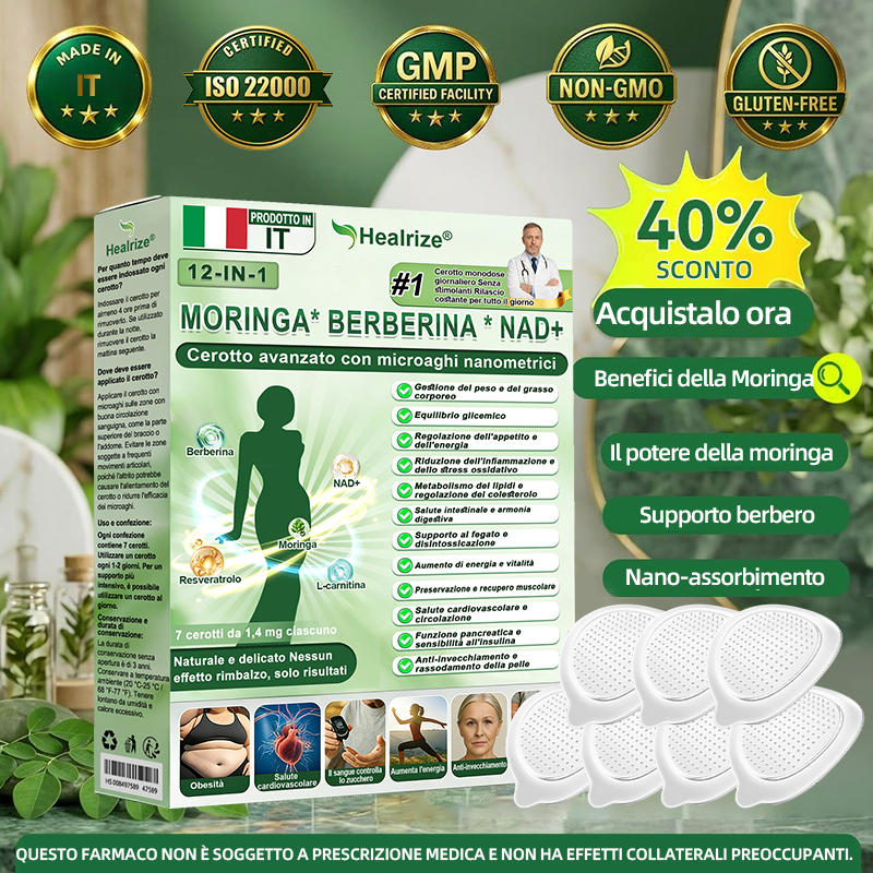 Negozio Ufficiale👩‍⚕️| H𝐞a𝐥r𝐢z𝐞® 12-IN-1 Morin𝑎 * B𝐞r𝐛e𝐫i𝐧e * N𝐀D+ Avanzato Nano Micronedle Patch (Un'applicazione giornaliera, cambiamenti visibili in 7 giorni) 🏆 Per obesità, pelle cadente, diabete, apnee notturne, e problemi articolari 🏆