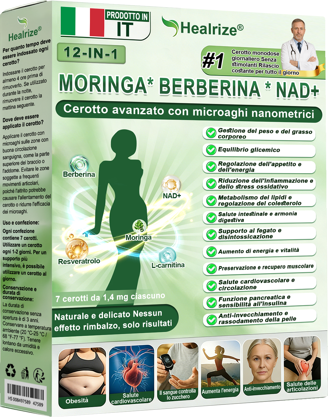 Negozio Ufficiale👩‍⚕️| H𝐞a𝐥r𝐢z𝐞® 12-IN-1 Morin𝑎 * B𝐞r𝐛e𝐫i𝐧e * N𝐀D+ Avanzato Nano Micronedle Patch (Un'applicazione giornaliera, cambiamenti visibili in 7 giorni) 🏆 Per obesità, pelle cadente, diabete, apnee notturne, e problemi articolari 🏆