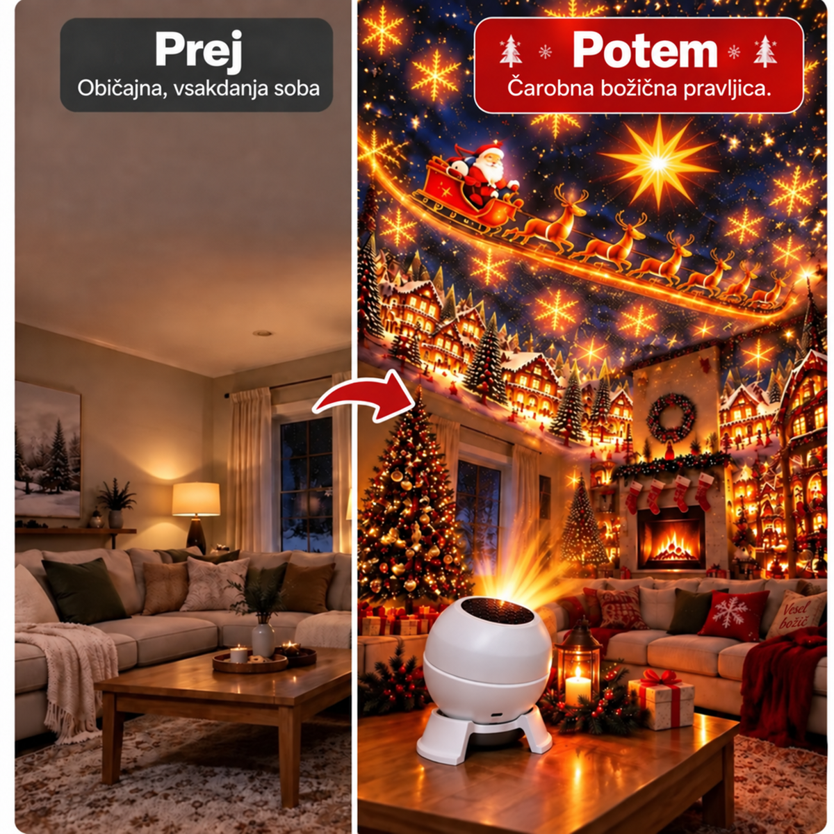 💌 Ustvarite božično pravljico v kateri koli sobi – Praznična nočna lučka s projektorjem 🎄🎁2