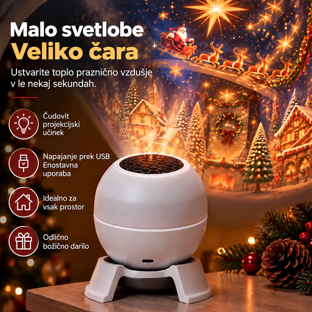 💌 Ustvarite božično pravljico v kateri koli sobi – Praznična nočna lučka s projektorjem 🎄🎁2