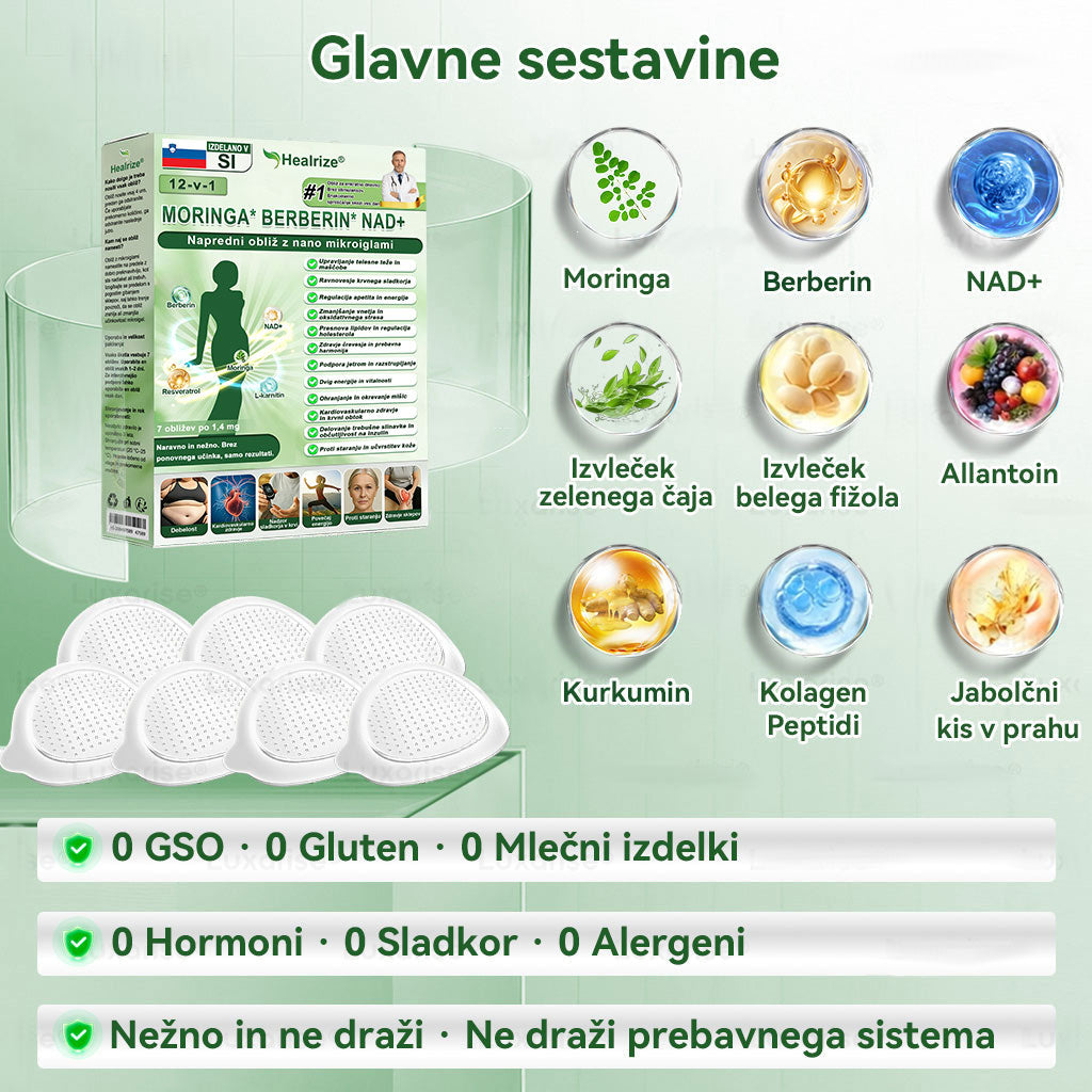 𝑯𝒊𝒗𝒂𝒕𝒂𝒍𝒐𝒔 Ár𝒓𝒖𝒉á𝒛 | Healrize® 12-v-1 Moringa📌 Berberin * NAD+ Napredni nano mikroigelni obliž (uporabljajte enkrat na dan, vidne spremembe v 7 dneh) Za debelost, ohlapnost kože, sladkorno bolezen, apnejo v spanju in težave s sklepi 📌